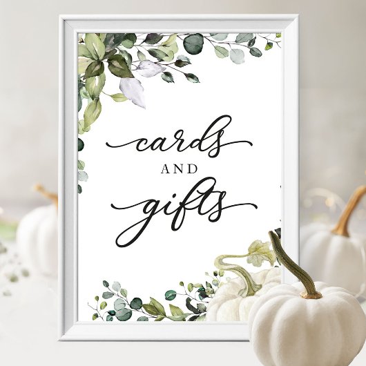 Poster Cartes et cadeaux Vert Baby shower d'automne Signa