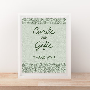 Poster Cartes et cadeaux vert sauge floral police manuscr