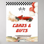 Poster Cartes et cadeaux voiture course rouge fête d'anni (Devant)
