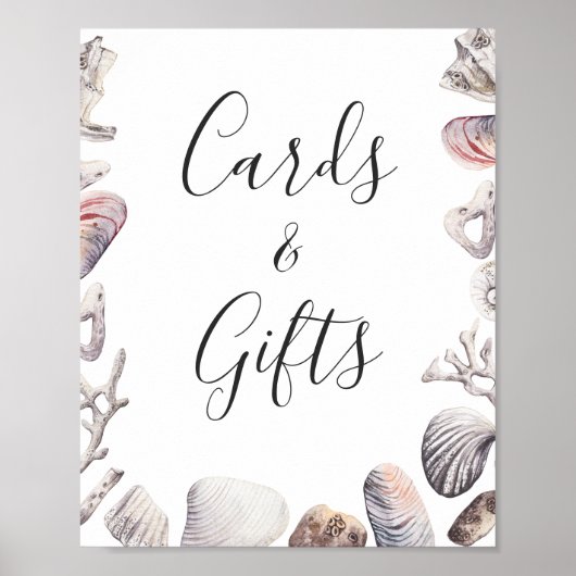 Poster Cartes et cadeaux Watercolor White Sea Shell Beach (Devant)