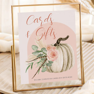 Poster Cartes et table de cadeaux de citrouille aquarelle