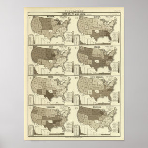 Poster Cartes lithographiques statistiques des États-Unis