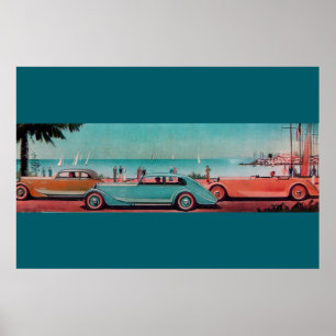 Poster CARTES RETRO, bleu vert rose rouge