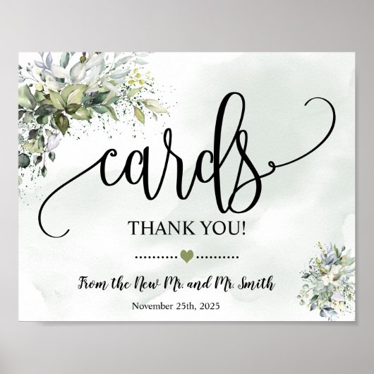 Poster Cartes signe douche mariage réception eucalyptus (Devant)