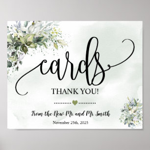 Poster Cartes signe douche réception de mariage eucalyptu