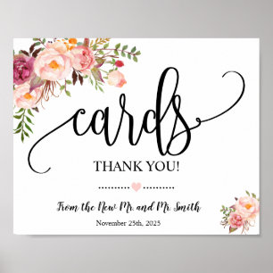 Poster Cartes signe douche réception de mariage floral ro