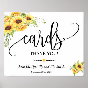 Poster Cartes signe douche réception de mariage tournesol