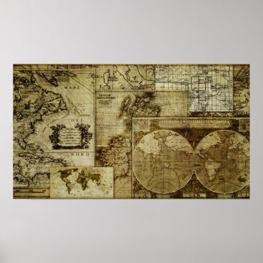 Poster Cartes Vintages et anciennes du monde cool (Devant)