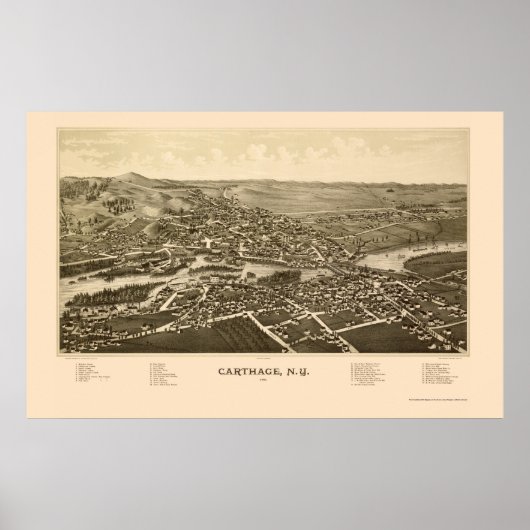 Poster Carthage, NY Carte panoramique - 1888 (Devant)