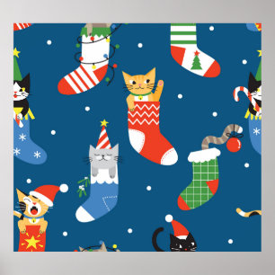 Poster Cartographie de Noël Chats Motif mignon