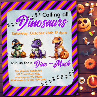 Poster Carton d'invitation à la fête Dino-Mash d'Hallowee
