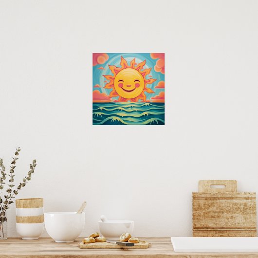 Poster Carton mignon Soleil Soleil Océan (Cuisine)