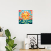 Poster Carton mignon Soleil Soleil Océan (Bureau à domicile)
