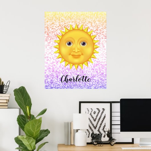 Poster Carton mignon Soleil souriant avec Bumblebee doux (Bureau à domicile)