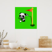 Poster Cartoon Baby Panda Bear Golfing sur le vert (Cuisine)