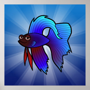 Poster Cartoon Betta Fish / Poisson Siamais de combat
