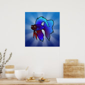 Poster Cartoon Betta Fish / Poisson Siamais de combat (Cuisine)