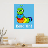 Poster Cartoon Bookworm avec livre et lunettes (Cuisine)