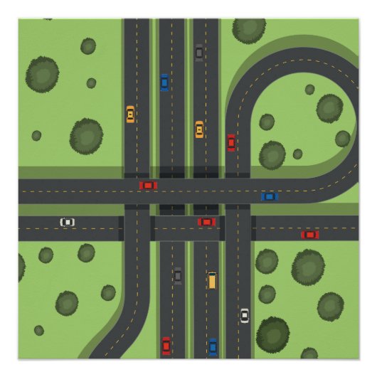 Poster Cartoon couleur Autoroute et voitures Cool Arrière (Devant)