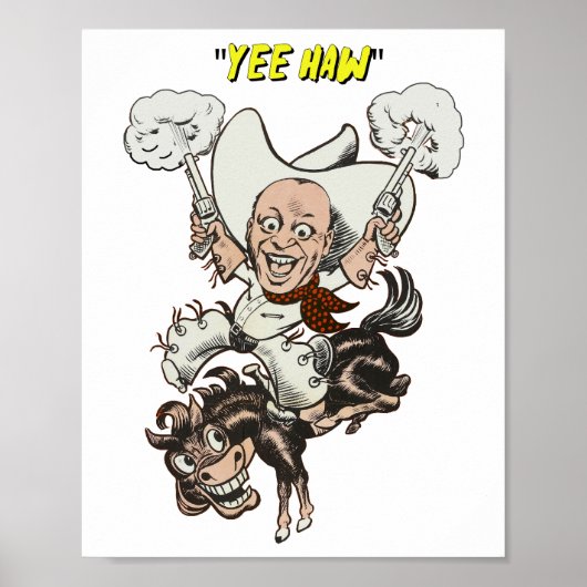 Poster Cartoon cowboy tir pistolets équitation art (Devant)