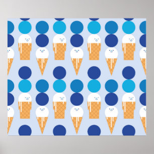 Poster Cartoon crème glacée mignonne design motif sans co