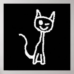 Poster Cartoon de chat blanc mignon. Sur le noir.