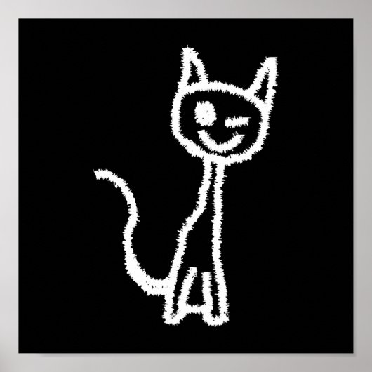 Poster Cartoon de chat blanc mignon. Sur le noir. (Devant)