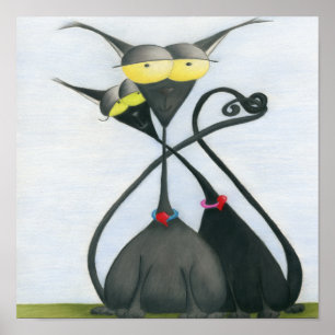 Poster Cartoon de chats gris et noir