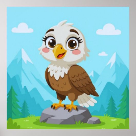 Poster Cartoon Eagle on Rock – Cute Vector Character (Devant)