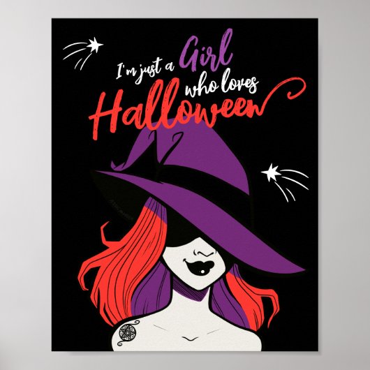 Poster Cartoon gothique Sorcière mignonne aime Halloween (Devant)