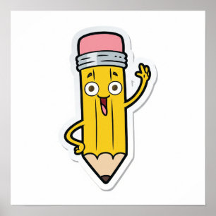 Poster Cartoon Happy Pencil