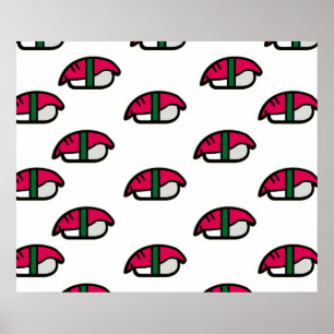 Poster Cartoon Kawaii Sushi, Fish Rice & Seaweed