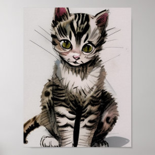 Poster Cartoon kitten rayé kitty voices gris