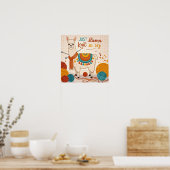 Poster Cartoon lama portant un foulard tricoté (Cuisine)