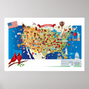 Poster Cartoon Map USA