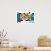 Poster Cartoon Map USA (Cuisine)