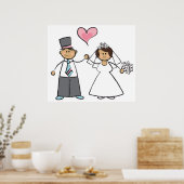 Poster Cartoon Mariage Couple Mariée & Groom Coeur rose (Cuisine)