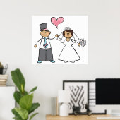Poster Cartoon Mariage Couple Mariée & Groom Coeur rose (Bureau à domicile)