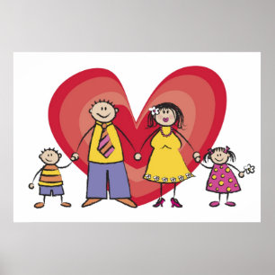 Poster Cartoon mignon amusant Happy Family Love Heart Val