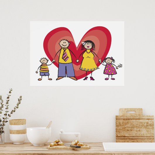 Poster Cartoon mignon amusant Happy Family Love Heart Val (Cuisine)