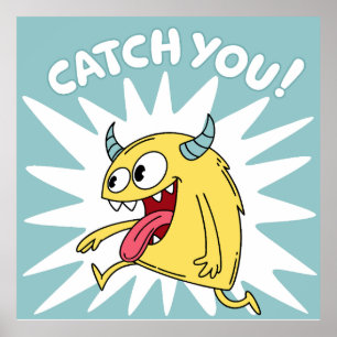 Poster Cartoon Monster Jaune Courir - Vous Attraper