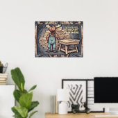 Poster Cartoon Moose, Funny Saying, Color Pencil Sketch (Bureau à domicile)