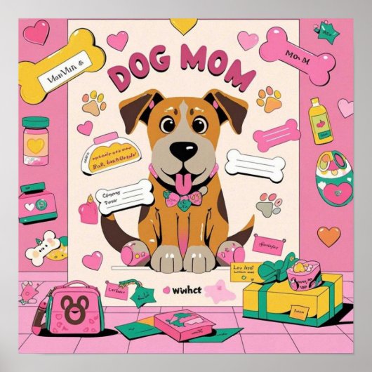 Poster Cartoon Puppy chien maman dans la chambre rose (Devant)