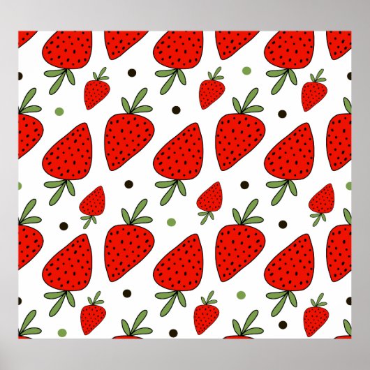 Poster Cartoon Red Strawberries Motif sans couture (Devant)