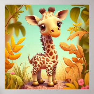 Poster Cartoon Tropical Cute Baby Giraffe