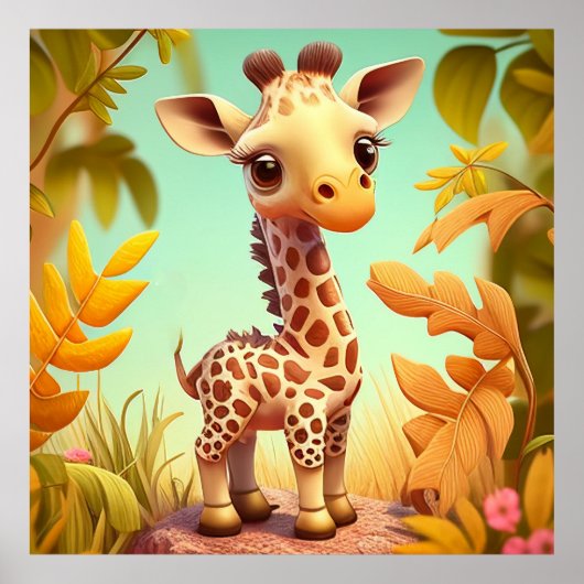 Poster Cartoon Tropical Cute Baby Giraffe (Devant)