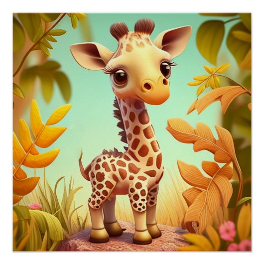 Poster Cartoon Tropical Cute Baby Giraffe (Devant)