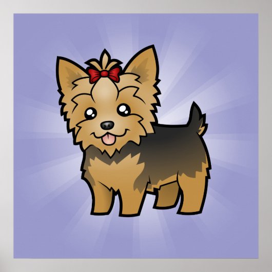 Poster Cartoon Yorkshire Terrier (cheveux courts avec arc (Devant)
