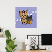 Poster Cartoon Yorkshire Terrier (cheveux courts avec arc (Bureau à domicile)