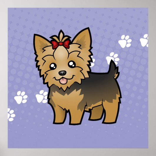 Poster Cartoon Yorkshire Terrier (cheveux courts avec arc (Devant)